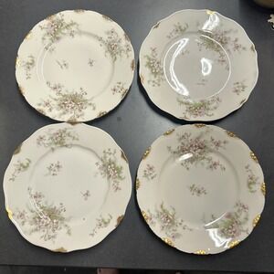 Antique Haviland & Co. Limoges Pink Green Flowers Set Of 4 Luncheon Plates